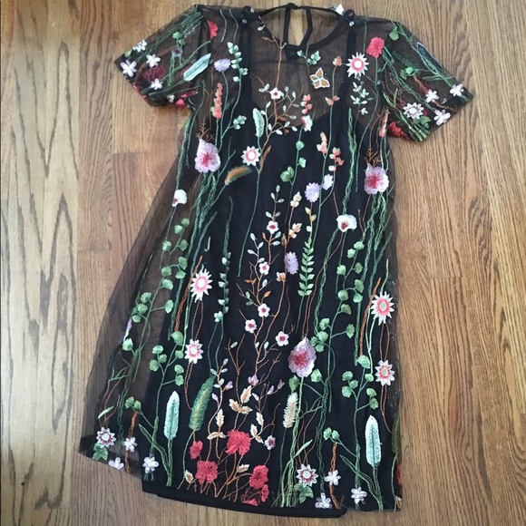 NWOT Mesh Floral Black Dress - Picture 5 of 5